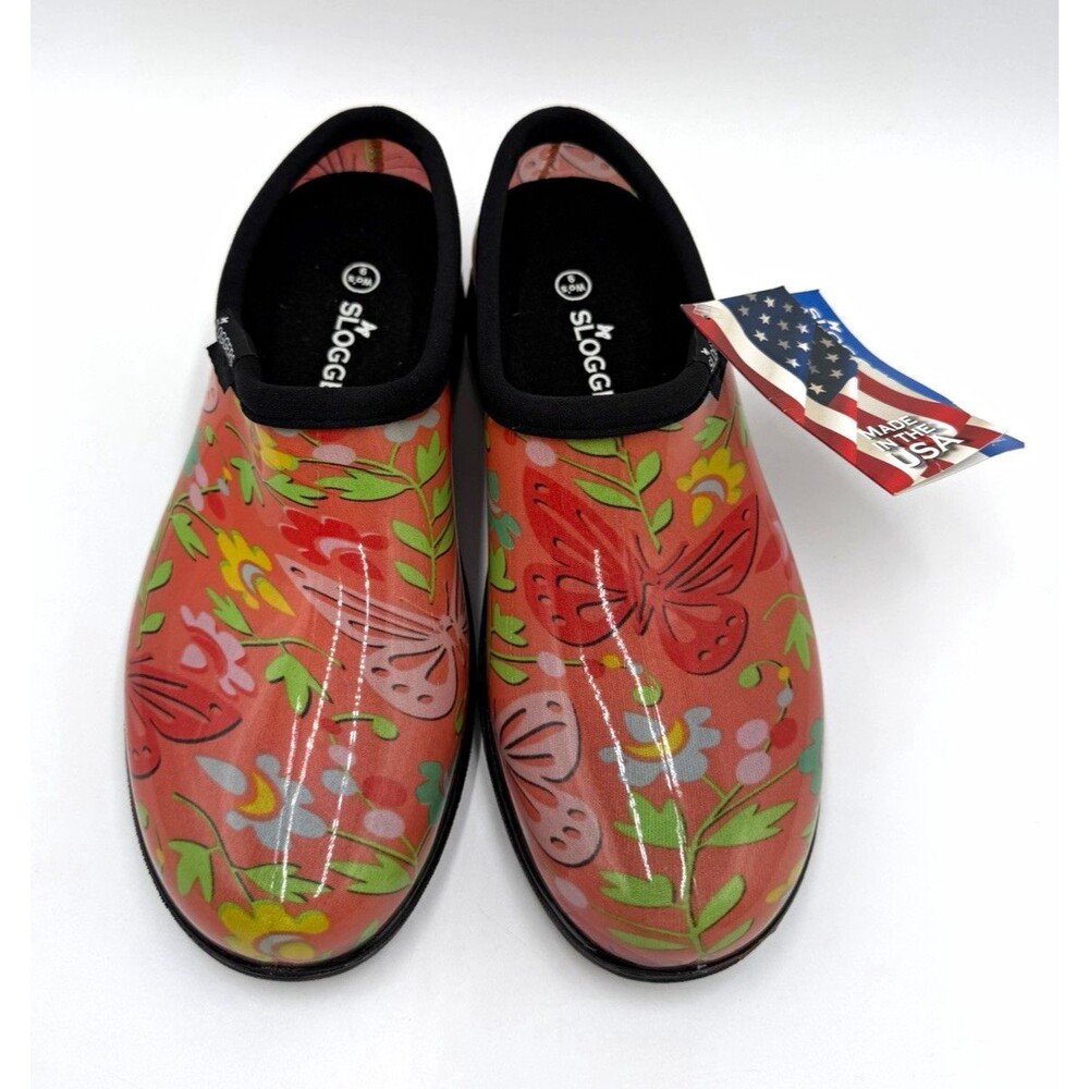 Sloggers Womens Size 9 Garden Shoes Butterfly Floral Waterproof Slip On Clog NWT
